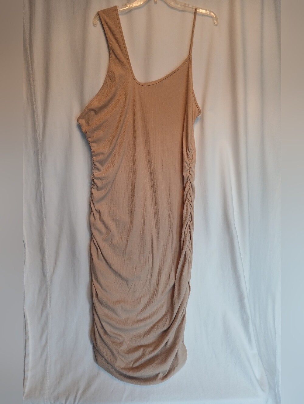 Love J Beige Stretchy Ruched Bodycon Tank Dress 3X NWOT
